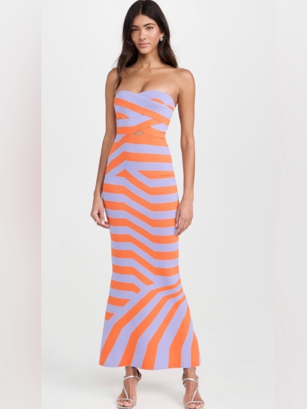 The Wolf Gang Aude Strapless Maxi Dress in Orange and Lavender Size Small